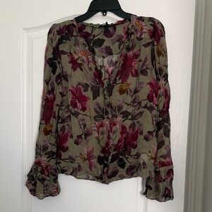 PAIGE Floral Blouse - Olive and Burgundy